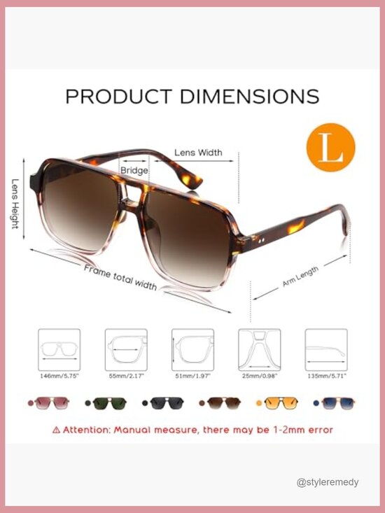 Retro Square Aviator Sunglasses Plastic Frame UV400 Protection